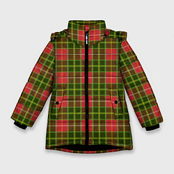 Зимняя куртка для девочки Ткань Шотландка красно-зелёная