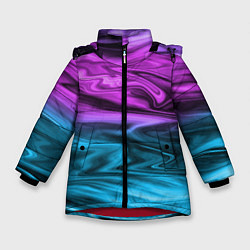 Куртка зимняя для девочки Синий с фиолетовым размытый абстрактный узор, цвет: 3D-красный
