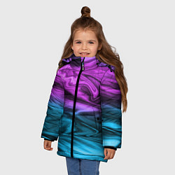 Куртка зимняя для девочки Синий с фиолетовым размытый абстрактный узор, цвет: 3D-красный — фото 2