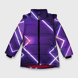 Куртка зимняя для девочки Неоновые прямоугольники, цвет: 3D-красный