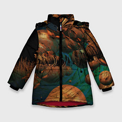 Куртка зимняя для девочки Абстрактные планеты, цвет: 3D-красный