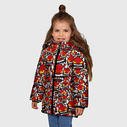 Куртка зимняя для девочки Геометри Даш демоны паттерн, цвет: 3D-светло-серый — фото 2