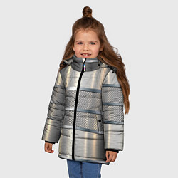 Куртка зимняя для девочки Металлические полосы - текстура алюминия, цвет: 3D-черный — фото 2