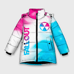 Куртка зимняя для девочки Fallout neon gradient style: надпись, символ, цвет: 3D-черный
