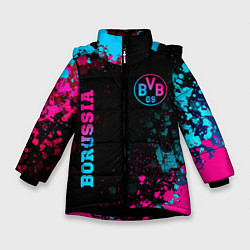 Куртка зимняя для девочки Borussia - neon gradient: надпись, символ, цвет: 3D-черный