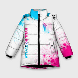 Зимняя куртка для девочки Attack on Titan neon gradient style: надпись, симв