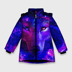 Куртка зимняя для девочки Волшебный звездный волк, цвет: 3D-черный