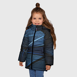 Куртка зимняя для девочки Тёмные геометрические линии и фигуры, цвет: 3D-светло-серый — фото 2