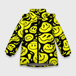 Куртка зимняя для девочки Кислотный желтый смайлик, цвет: 3D-светло-серый