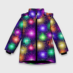 Куртка зимняя для девочки Праздничный салют - фейерверк, цвет: 3D-черный