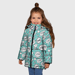 Куртка зимняя для девочки Пузыри и надписи комиксов, цвет: 3D-черный — фото 2