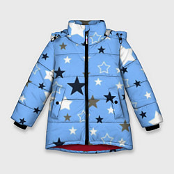 Куртка зимняя для девочки Звёзды на голубом фоне, цвет: 3D-красный
