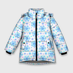 Зимняя куртка для девочки Снежинки с цветными звездами на белом фоне