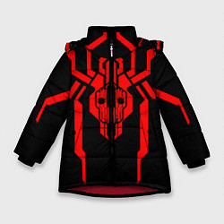 Куртка зимняя для девочки Кибер паук с черепом, цвет: 3D-красный