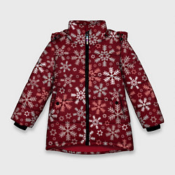 Куртка зимняя для девочки Новогодний узор из снежинок, цвет: 3D-красный