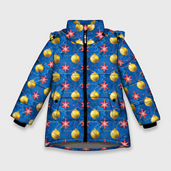 Куртка зимняя для девочки Новогодние ёлочные игрушки, цвет: 3D-светло-серый