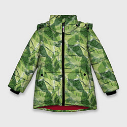 Куртка зимняя для девочки Милитари листья крупные, цвет: 3D-красный