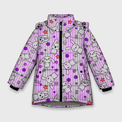 Куртка зимняя для девочки Кролики - текстура на розовом фоне, цвет: 3D-светло-серый