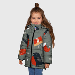 Куртка зимняя для девочки Новогодние снегири, цвет: 3D-черный — фото 2