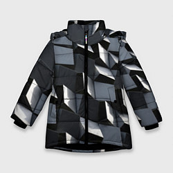 Куртка зимняя для девочки Выпирающие кубы - металлическая броня, цвет: 3D-черный