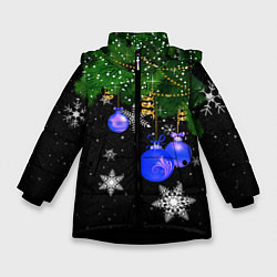 Куртка зимняя для девочки Новогодние шарики, цвет: 3D-черный