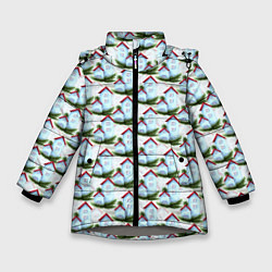 Куртка зимняя для девочки Домики на еловых ветках - паттерн, цвет: 3D-светло-серый