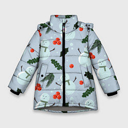 Куртка зимняя для девочки Снеговики и ягодки, цвет: 3D-светло-серый