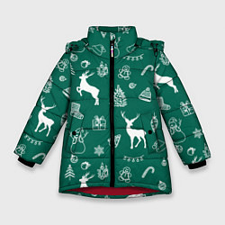 Куртка зимняя для девочки Новогодняя история, цвет: 3D-красный
