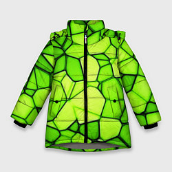 Куртка зимняя для девочки Неоновые салатовые осколки, цвет: 3D-светло-серый