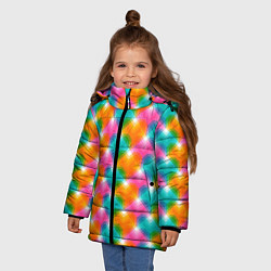Куртка зимняя для девочки Светящиеся геометрические сердца, цвет: 3D-черный — фото 2