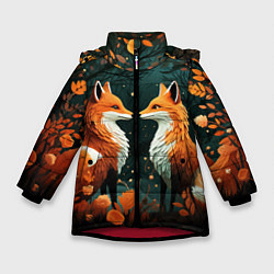 Куртка зимняя для девочки Две лисоньки в стиле Folk Art, цвет: 3D-красный