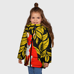 Куртка зимняя для девочки Лиса на фоне жёлтых листьев, цвет: 3D-черный — фото 2