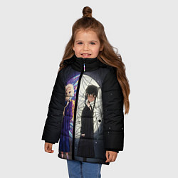 Куртка зимняя для девочки Энид и Уэнсдэй на фоне окна, цвет: 3D-светло-серый — фото 2