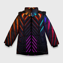 Куртка зимняя для девочки Неоновые симметричные линии, цвет: 3D-черный