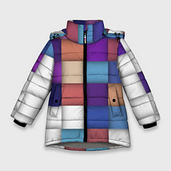 Куртка зимняя для девочки Геометрическое множество разноцветных квадратов, цвет: 3D-светло-серый