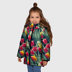 Куртка зимняя для девочки Много тюльпанов, цвет: 3D-красный — фото 2