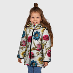 Куртка зимняя для девочки Эффект вышивка летний узор, цвет: 3D-черный — фото 2