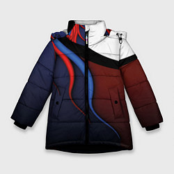 Куртка зимняя для девочки Синие, красные и белые разводы, цвет: 3D-черный