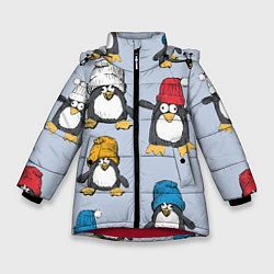 Куртка зимняя для девочки Смешные пингвины, цвет: 3D-красный