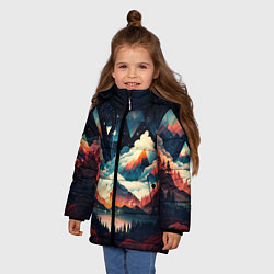 Куртка зимняя для девочки Футуризм горы, цвет: 3D-черный — фото 2