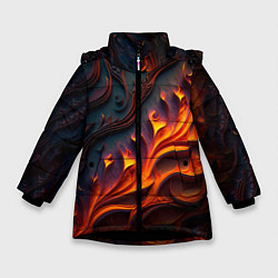Куртка зимняя для девочки Огненный орнамент с языками пламени, цвет: 3D-черный