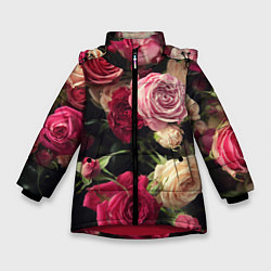 Куртка зимняя для девочки Нежные кустовые розы, цвет: 3D-красный
