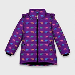 Куртка зимняя для девочки Разноцветные слоны, цвет: 3D-черный