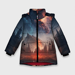 Куртка зимняя для девочки Млечный путь над пейзажем, цвет: 3D-красный