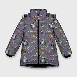 Куртка зимняя для девочки Енотики паттерн, цвет: 3D-черный