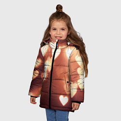 Куртка зимняя для девочки Летящие сердечки, цвет: 3D-черный — фото 2