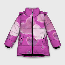 Куртка зимняя для девочки Сердца на розовов фоне, цвет: 3D-черный