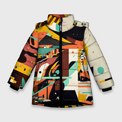 Куртка зимняя для девочки Авангардная геометрическая композиция, цвет: 3D-черный
