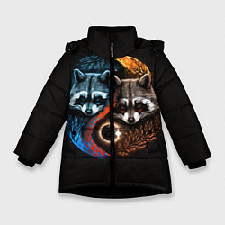 Куртка зимняя для девочки Инь-янь еноты, цвет: 3D-черный