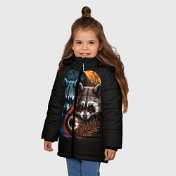 Куртка зимняя для девочки Инь-янь еноты, цвет: 3D-светло-серый — фото 2